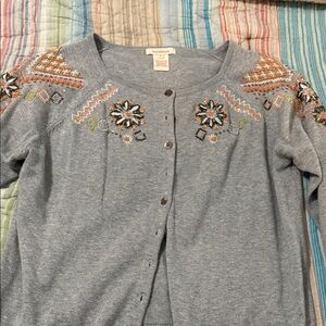 Sundance Embellished Light Gray Cardigan with Multicolor Beading
